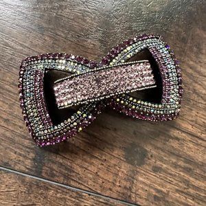 Sold Out Soho Style Tuxedo Hair Bow Tie Barrette Purple